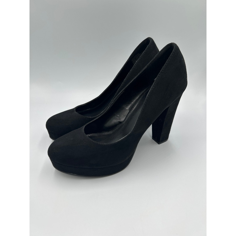 Candies Womens Black Faux Suede Platform Pumps Block Heel Almond Toe Size 9